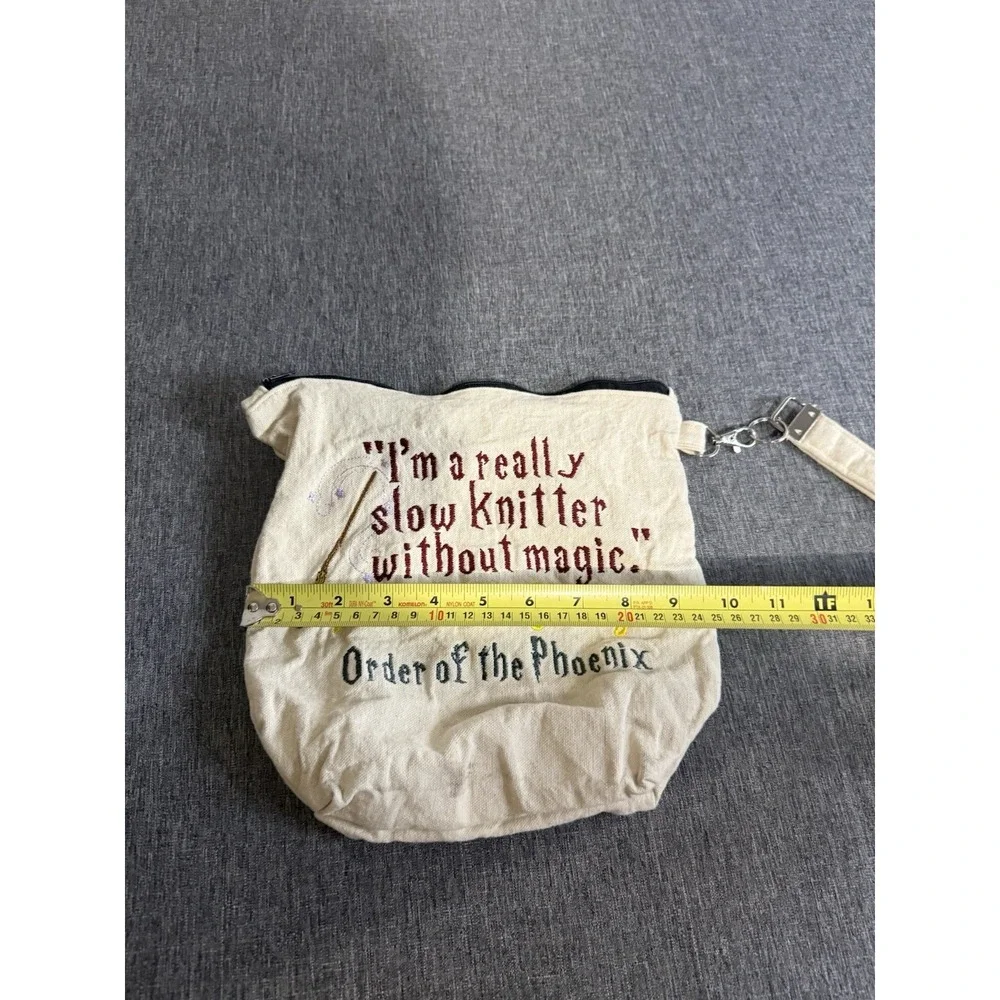 Harry Potter Canvas Makeup Bag Zipper Wrist Strap Beige 11x8 Hermione Granger